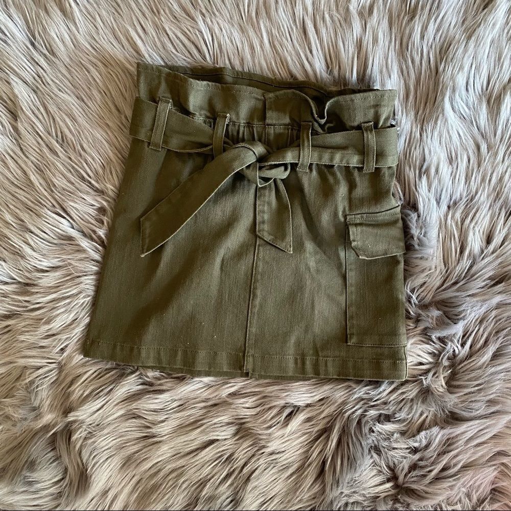 Art Class Olive Paper Bag Waist Skirt, S